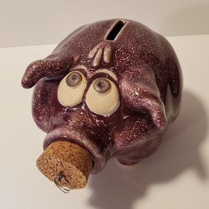 Ceramic Purplish Piggy Bank with Cork Stopper